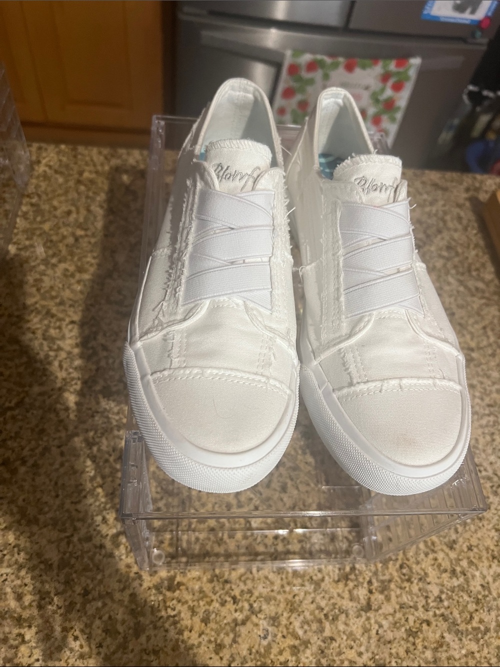 Women’s White Slip-On Frayed Canvas Sneakers